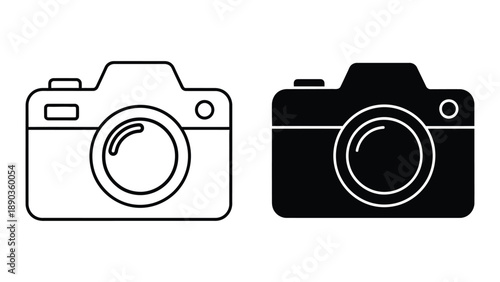 Camera icon photography digital media symbol outline and solid black vector graphic design