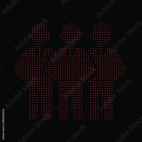 Red dot pattern illustration of three people standing together in a row