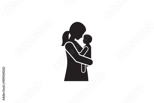 Mother holding baby close in a carrier or sling showing strong bond protection love