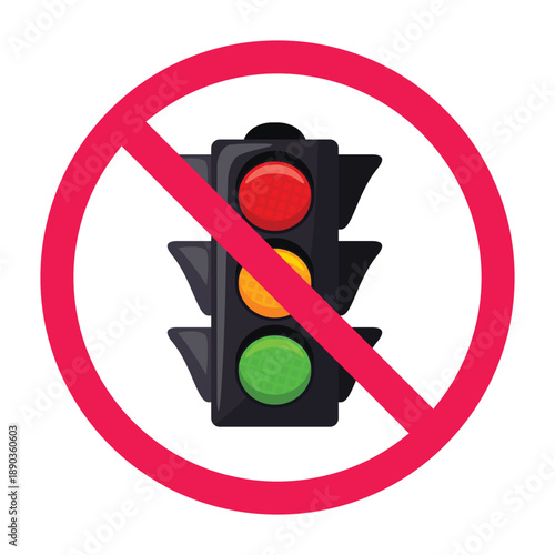 Forbidden sign with traffic light icon, do not run red light symbol, do not ignore traffic light symbol