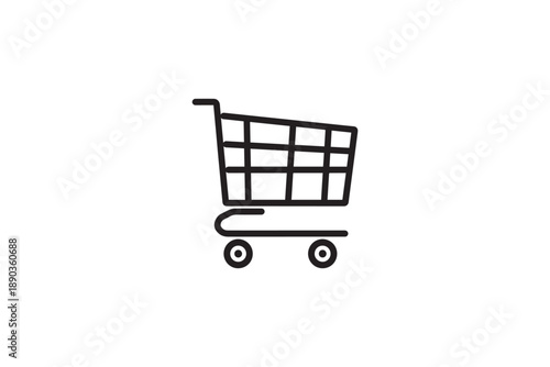 Shopping cart icon for e-commerce and retail, empty metal trolley for groceries and products, online purchase symbol