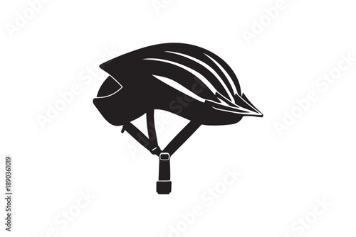 Black bicycle helmet from a slightly elevated side angle on a white background