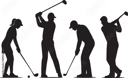 Golf player silhouettes in various swing phases, concept for sports technique and athletic motion