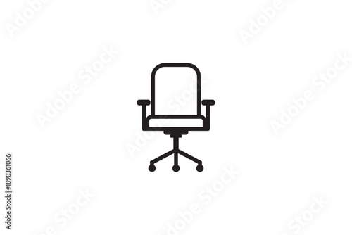 Outline of an office chair with wheels and armrests on a white background