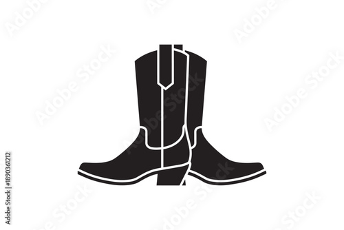 Pair of cowboy boots silhouette isolated on white background, western footwear symbol