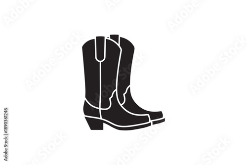 Pair of cowboy boots silhouette isolated on white background, western footwear symbol