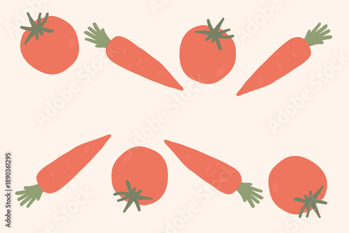 Art & Illustration Carrot Red Tomato Vector Banner Header Healthy Food