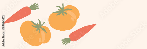 Art & Illustration Red Carrot Yellow Tomato Vector Banner Header Healthy Food
