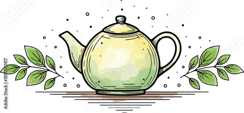 Teapot with Herbal Tea Leaves Illustration