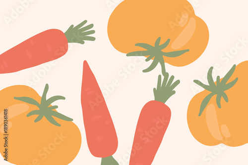 Art & Illustration Red Carrot Yellow Tomato Vector Banner Header Healthy Food