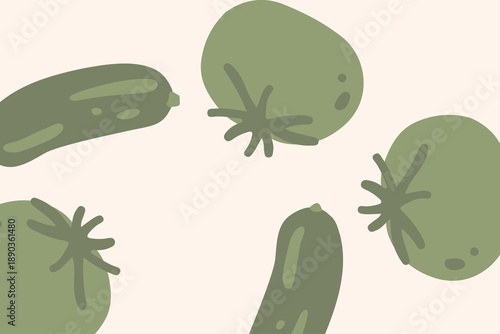 Art & Illustration Green Tomato Cucumber Vector Banner Header Healthy Food