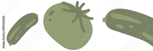 Art & Illustration Green Tomato Cucumber Vector Banner Header Healthy Food