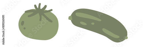 Art & Illustration Green Tomato Cucumber Vector Banner Header Healthy Food