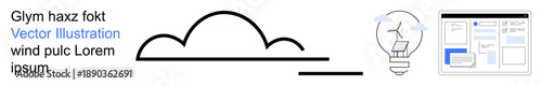 Renewable energy, technology synergy, innovation, sustainability projects, brainstorming, user interface. Cloud outline, windmill lightbulb browser design. Renewable energy and technology concepts