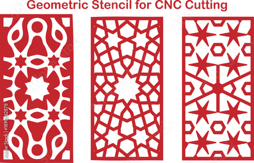 A collection of vibrant red geometric stencil patterns perfect for decorative panels and screens