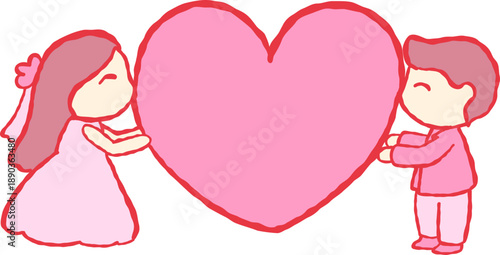 Hand Drawn Bride and Groom with Heart
