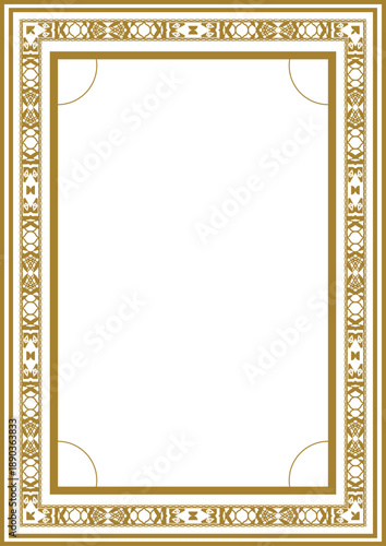 A4 gold vintage frame in Art Deco style. Perfect for a certificate, wedding invitation or other card. Version 8. Vector illustration