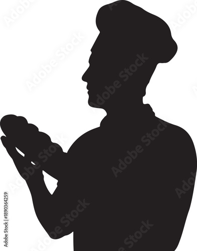 Baker silhouette holding bread baking chef