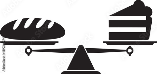 Bread and cake on a balance scale bakery compare