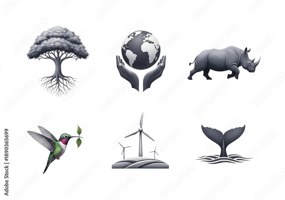 Fototapeta premium Collection of Environmental and Wildlife Symbols.