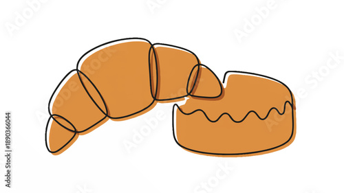 Croissant and Scone Illustration continuous line