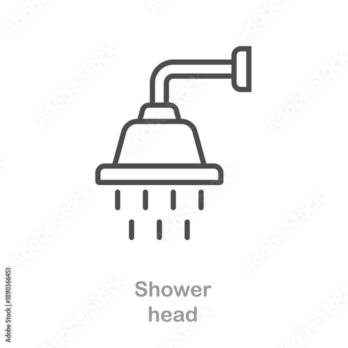 Shower head icon in clean vector style, editorial stroke illustration isolated on white background.