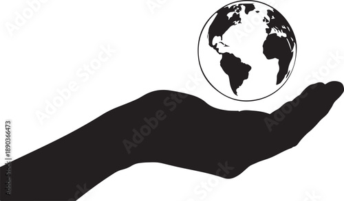 Hand Holding Planet Earth Silhouette globe