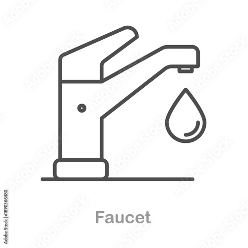 Faucet line icon in clean editorial stroke style, vector illustration isolated on white background.