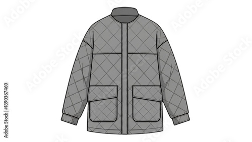 A detailed vector illustration of a quilted jacket with pockets from a front view