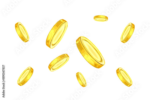 collection of falling gold coins without background