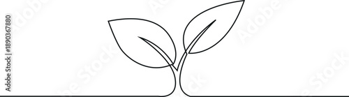 Minimalist line drawing of a sprouting plant with two leaves