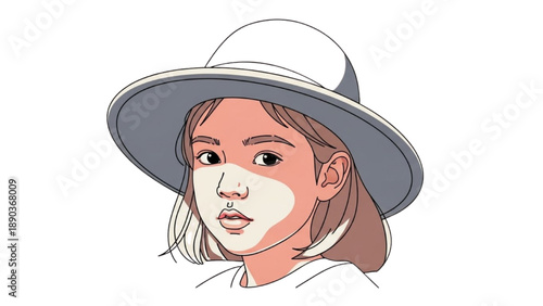 Illustration of a young woman wearing a face mask and hat from a front viewpoint