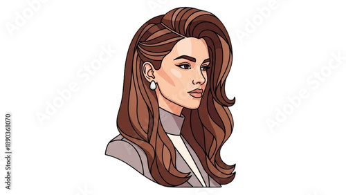 Illustration of a woman with long brown hair and elegant earrings in a stylish pose
