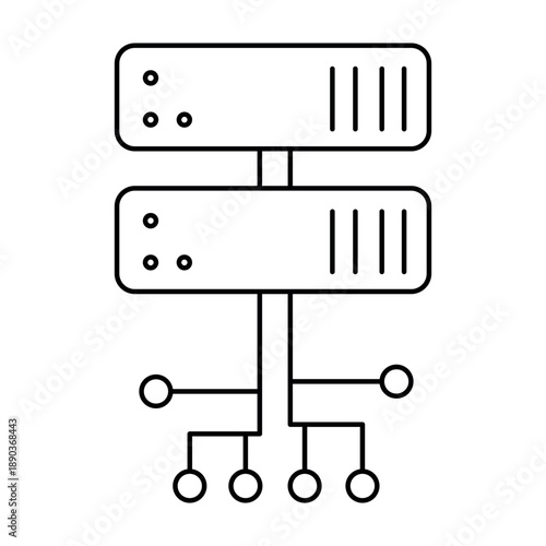 Server Network and Circuit Board Line Icon. Data Infrastructure and Cloud Computing Concept. Editable stroke.
