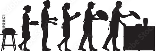Silhouettes of people preparing and serving food preparation