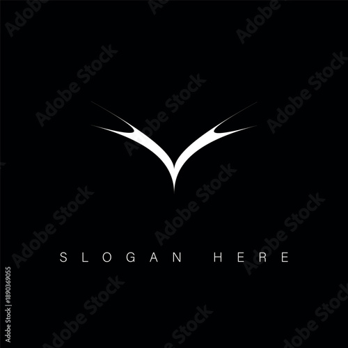 Modern Abstract  Logo with Sharp Symmetrical Wings; Minimalist Bird Symbol for Sports Brand, Automotive Industry, Luxury Tech Startup, and Professional Identity Design