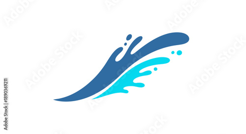 Abstract blue and cyan water splash with dynamic curves and droplets, symbolizing fluidity and movement.