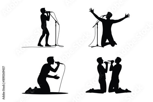 Silhouettes of male singers performing with microphones