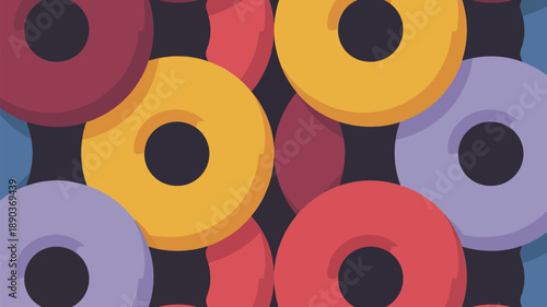 Vibrant colorful donut shapes in modern abstract pattern