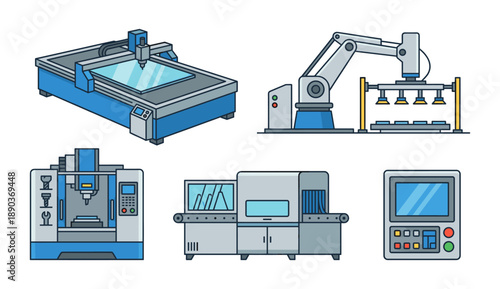 Advanced industrial automation with robotic arm and CNC machinery