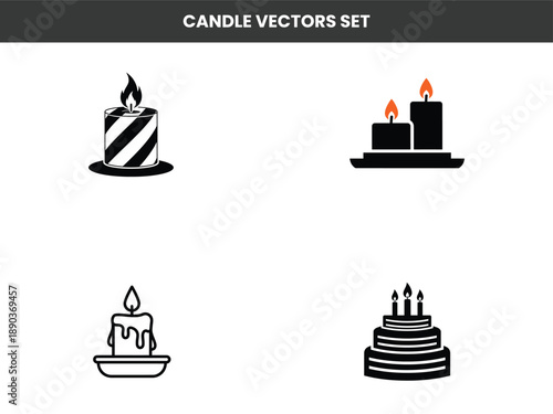 Festive candle icons for celebration and holidays, featuring cake, drips, and colors