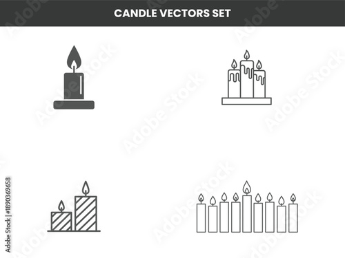 Set of linear and filled candle icons for various occasions, including celebrations