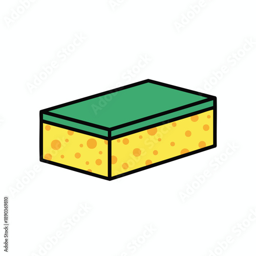 Illustration of a yellow sponge with green top