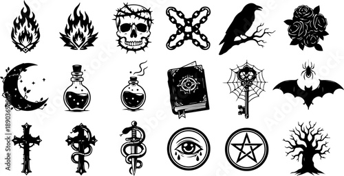 Mystic Tattoo Design Gothic Symbol Collection Set