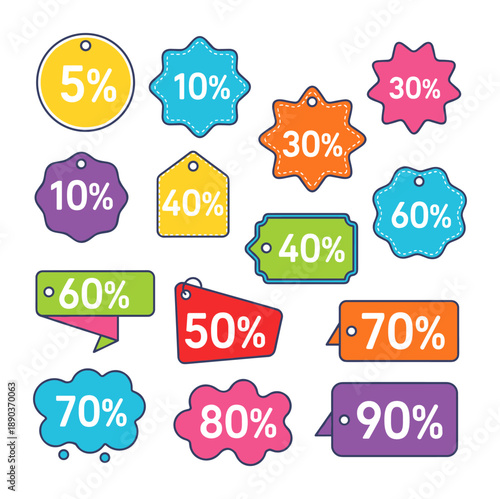 Colorful discount and sale price tags collection
