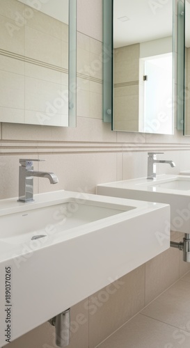 Wallpaper Mural Bathroom sink faucet modern minimalist with wall mirror reflection Torontodigital.ca