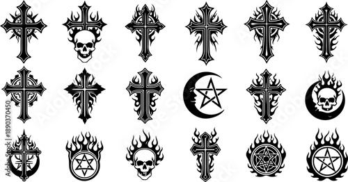Mystic Tattoo Design Gothic Symbol Collection Set