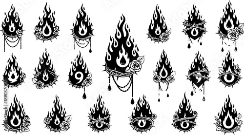 Mystic Tattoo Design Gothic Symbol Collection Set