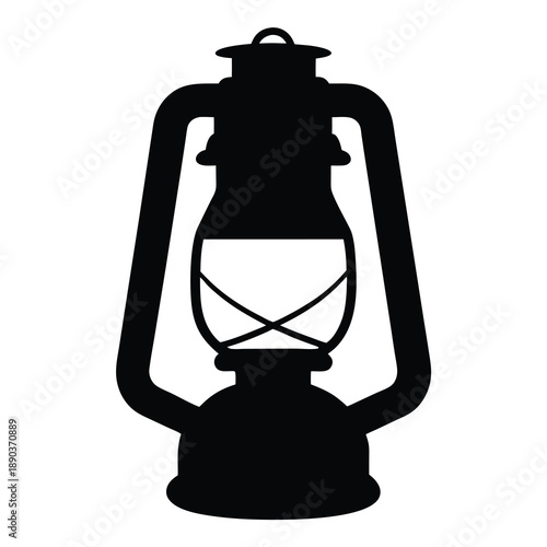 Black and White Silhouette Illustration of an Antique Kerosene Lantern Lamp
