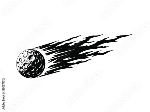 Black silhouette of a comet or meteorite with a fiery tail